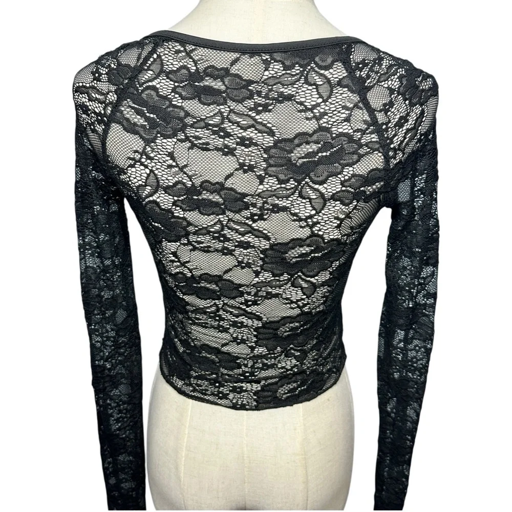 Unbranded Y2K Babydoll Black Lace Sheer Top Dark‎ Coquette Grunge